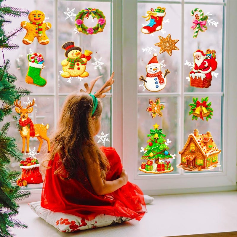 DothRayan Christmas Window Clings, 9 Sheets Christmas Party Window Clings Decoration for Glass Windom Indoor and Outdoor Home Decor, Santa Claus,Snowman, Christmas Tree,Snowflake - Image 3